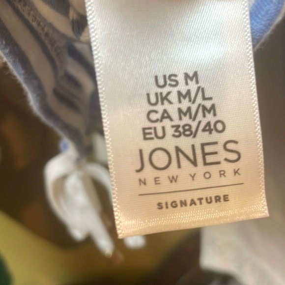 Jones New York Blue Stripe Long Sleeve Drawstring Waist Crewneck Top Tee Sz M - Picture 10 of 14